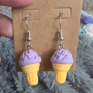 Purple and Yellow Ice Cream Cone Earrings